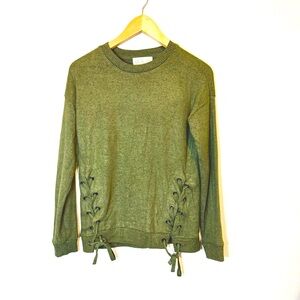 Pink Rose olive green sweater with side ties size small